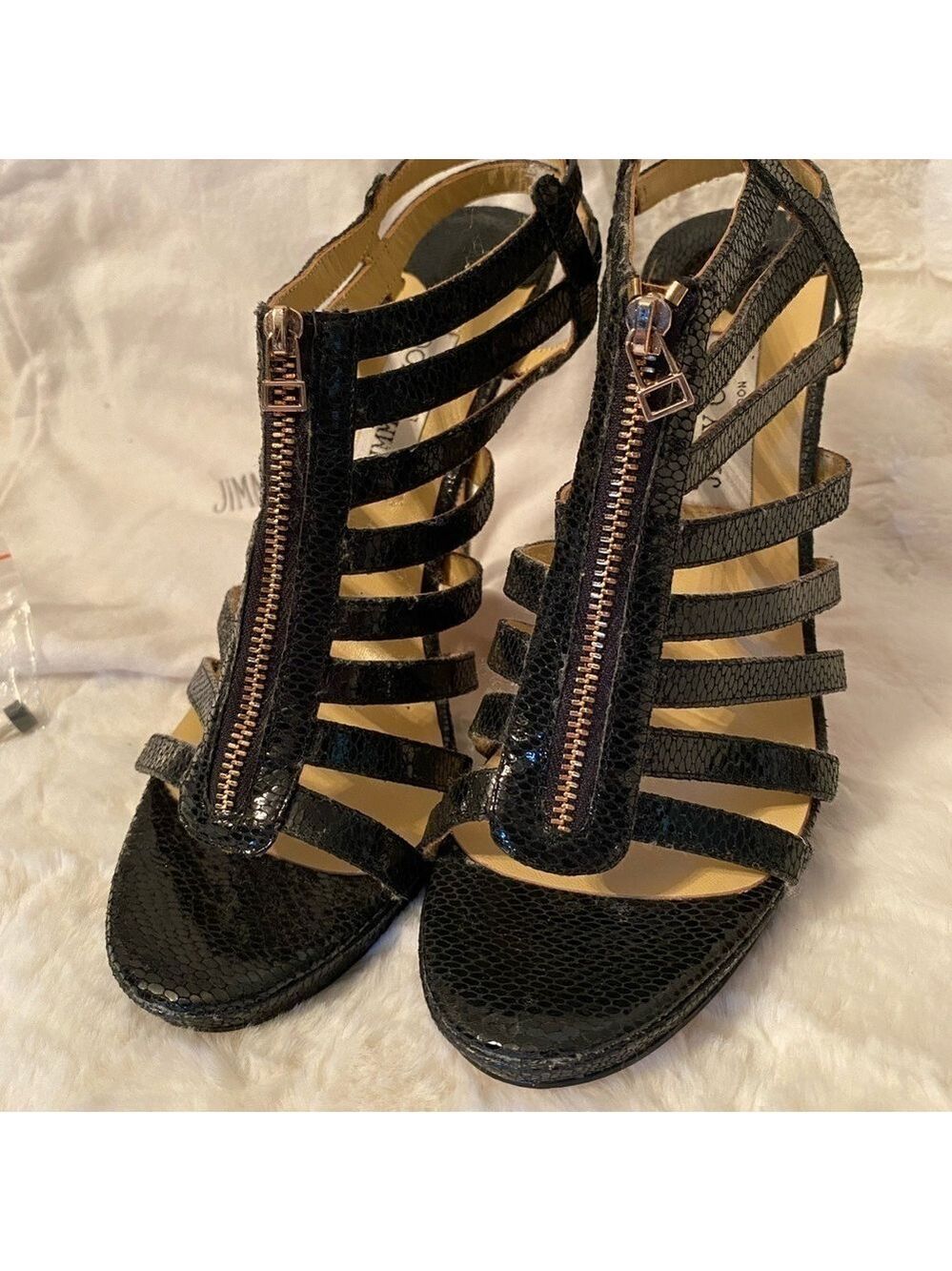 JIMMY CHOO Black GLENYS Gladiator Multistrap Caged Sandals SZ8 Vintage NEW - Picture 5 of 16